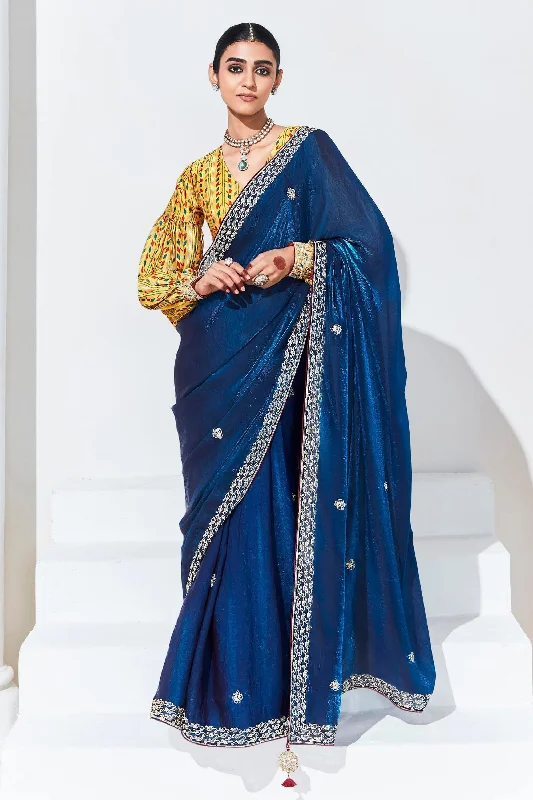 Silk Saree With Party Wear Blouse Feminine Puff Blouse