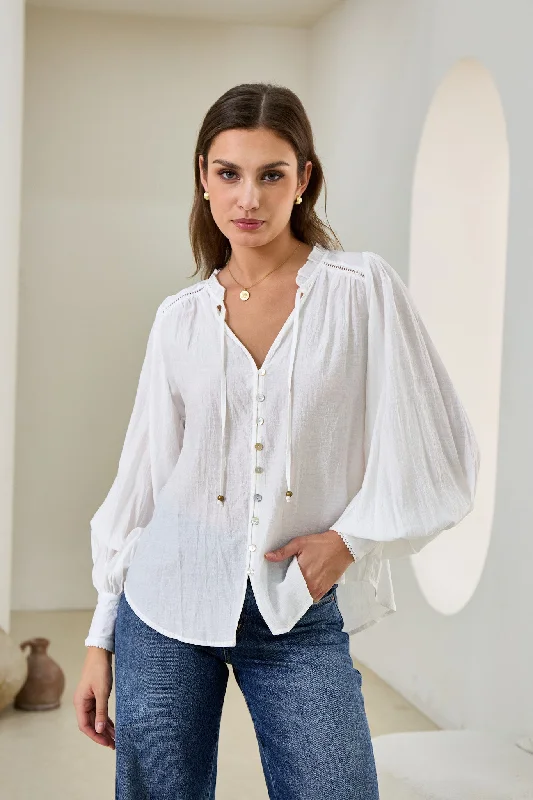 Carissa White Balloon Sleeve Blouse Vintage Lace Blouse