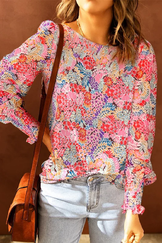 Floral Print Long Puff Sleeve Blouse Playful Puff Blouse