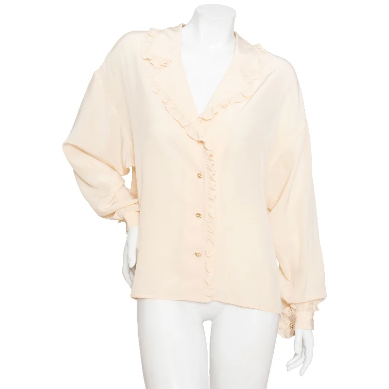 Vintage Ruffled Trim Blouse Lightweight Floral Blouse