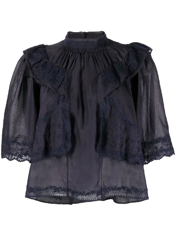 FLORAL-EMBROIDERED FUFFLE BLOUSE FAD NGH Subtle Shimmer Blouse