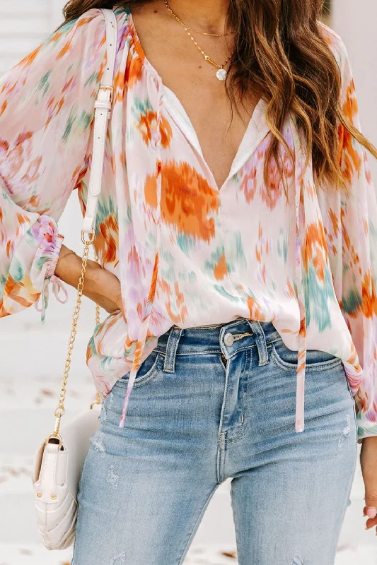Hazel Blues® |  Printed Tie Neck Long Sleeve Blouse Smart Casual Blouse