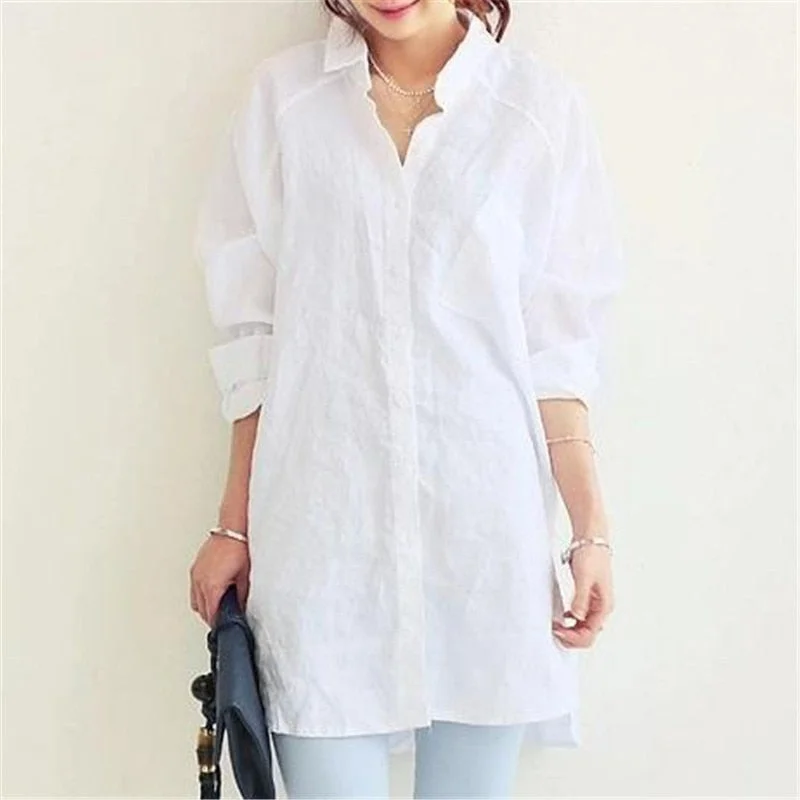 Blouse Womens White Blouses Shirt Spring Summer Blusas Office Lady Elegant Loose Tops and Blouses Casual Linen Women Lightweight Tunic Blouse