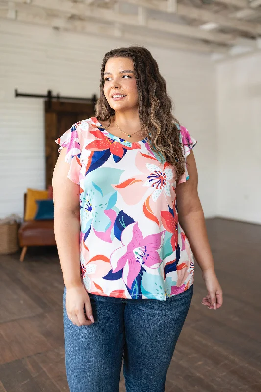 Hazel Blues® |  Impossible to Ignore Floral Blouse Sheer Sleeve Blouse
