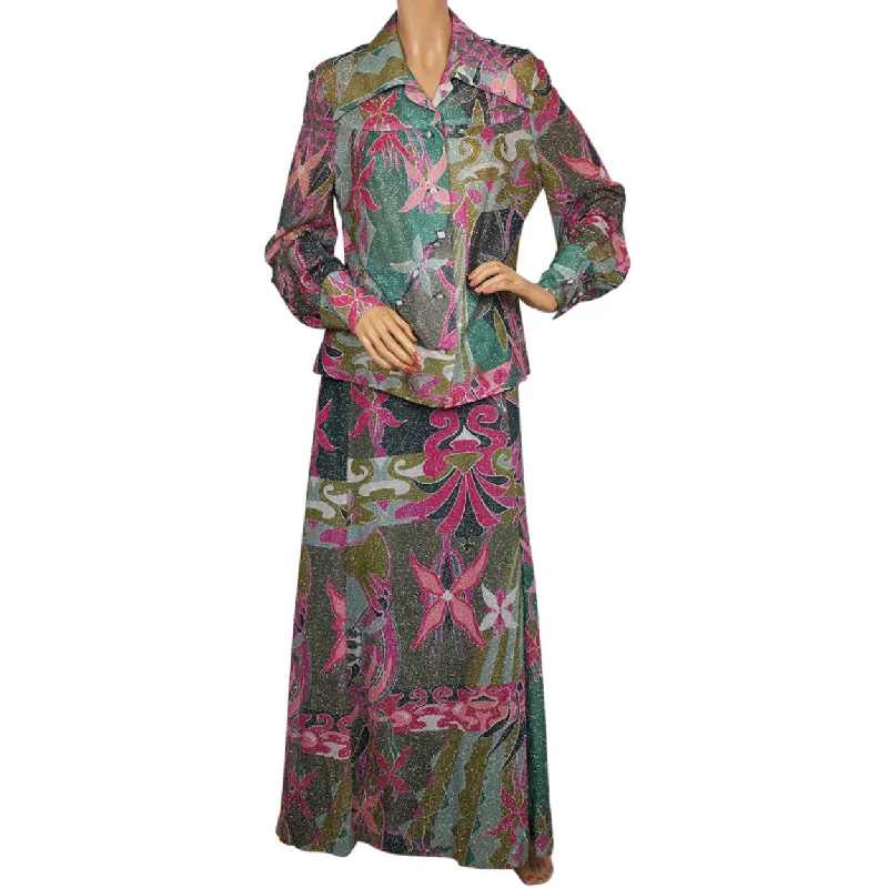 Vintage 1970s 2 Piece Ensemble Blouse & Skirt Set Size L Strauss Modell Germany Airy Cotton Blouse