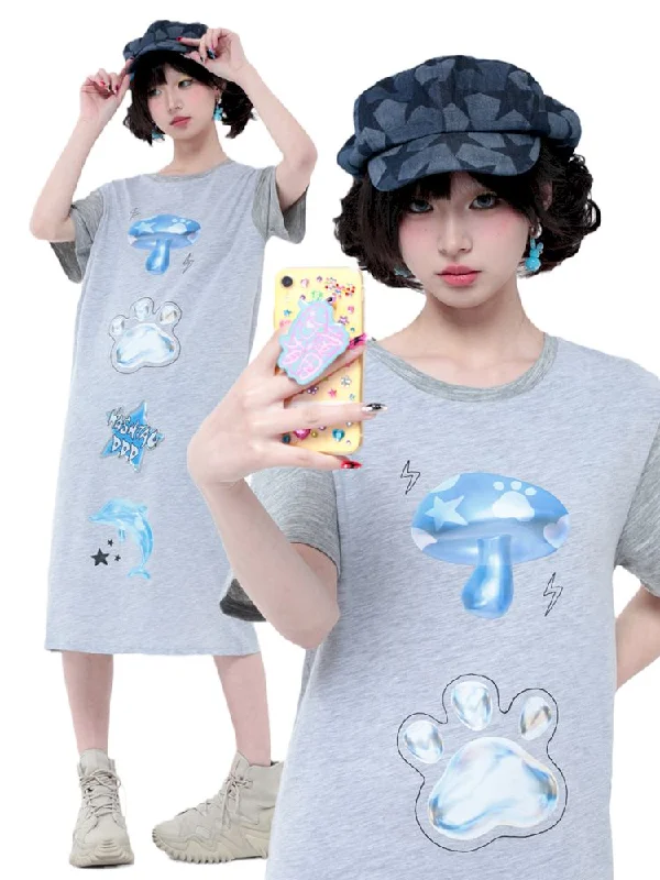 Casual Cotton Gray Short Sleeve T-Shirt Dress【s0000006579】-- Polka Dot Checkered Tartan
