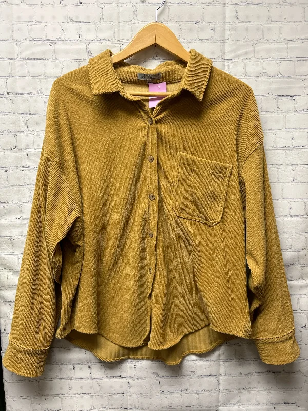 Size Medium Ladies Yellow Blouse Sheer Sleeve Blouse