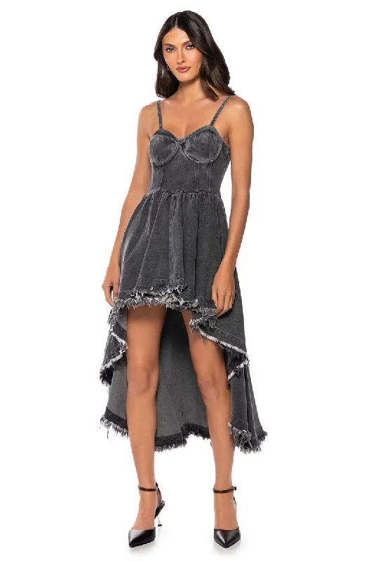 VIOLET HIGH LOW HEM DENIM HALTER NECK DRESS Tunics Prom sequined