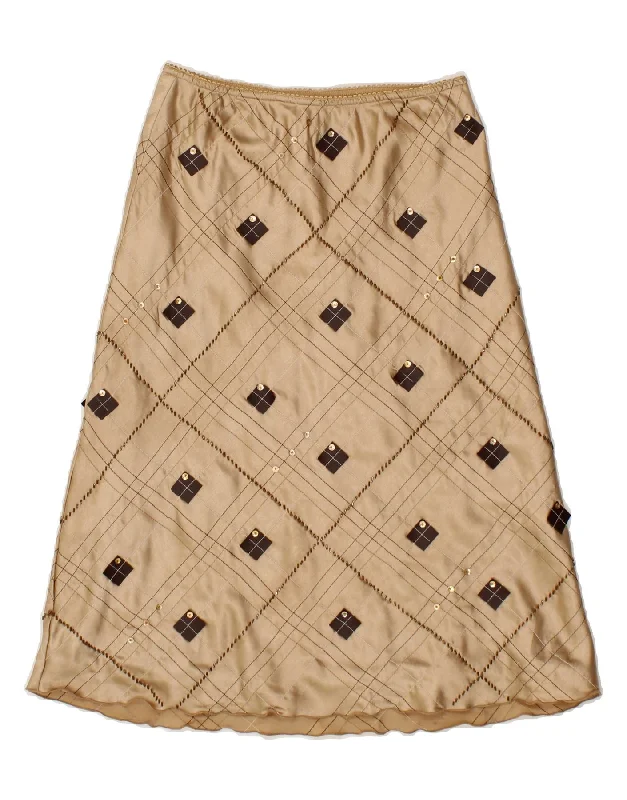 VINTAGE Womens A-Line Skirt UK 10 Small W26  Beige Argyle/Diamond high waist skirt