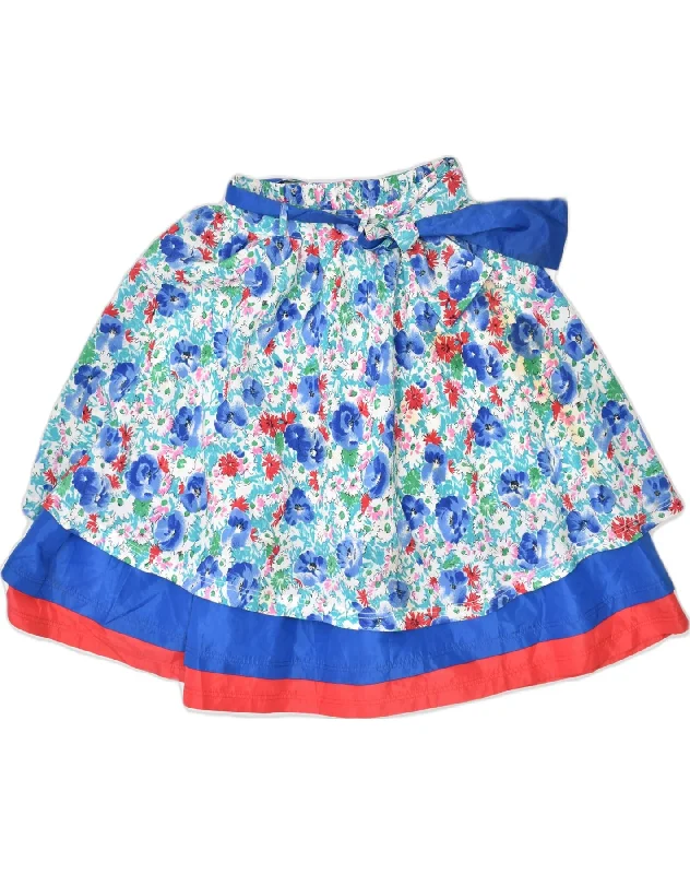 VINTAGE Womens Tiered Skirt W24 XS Blue Floral Acetate denim skirt fashionable