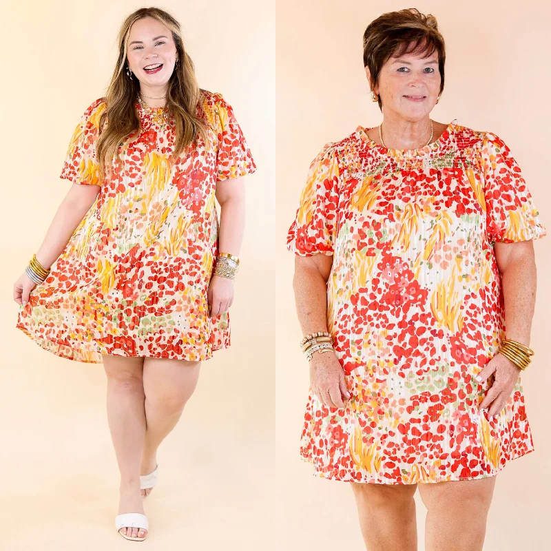 Simply Radiant Mix Floral Print Dress with Short Sleeves in Red and Yellow Mix Tunics Corduroy durable