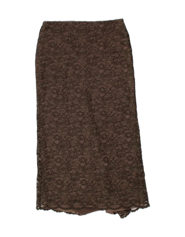 VINTAGE Womens Midi Skirt UK 12 Medium W32  Brown Floral Viscose midi skirt versatile