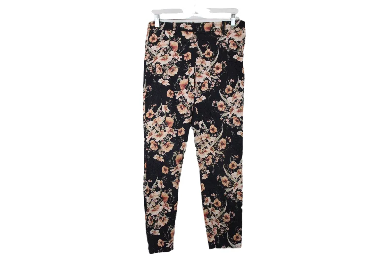 H&M Black Floral Stretch Chino Pant | 6 Casual Wide Pants