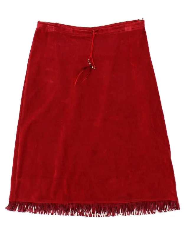 VINTAGE Womens Suede A-Line Skirt EU 38 Medium W30  Red Acrylic denim skirt trendy