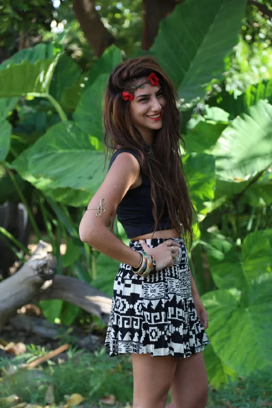 Aztec Tribal Geometric Skirt - White and Black velvet skirt luxury
