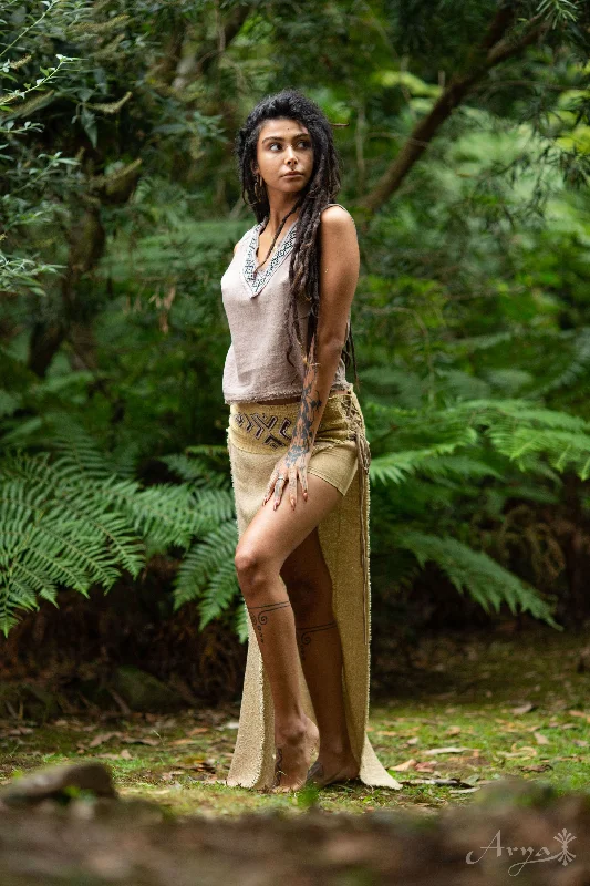 Daenerys Natural Cotton Skirt - Tan leather skirt modern