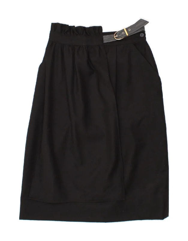 VINTAGE Womens A-Line Skirt IT 42 Medium W28  Black Wool satin skirt smooth