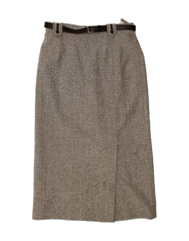 VINTAGE Womens Maxi Skirt UK 16 Large W32 Grey Wool ribbed skirt waist