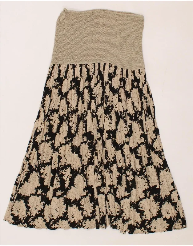 VINTAGE Womens High Waist Gypsy Skirt W28 Medium Beige Floral silk skirt lustrous