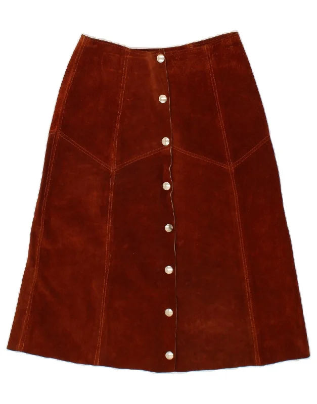 VINTAGE Womens High Waist Suede A-Line Skirt W23 2XS Brown wool skirt warm