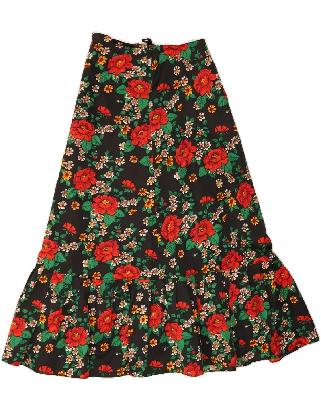 VINTAGE Womens Gypsy Skirt W26 Small Black Floral low waist skirt