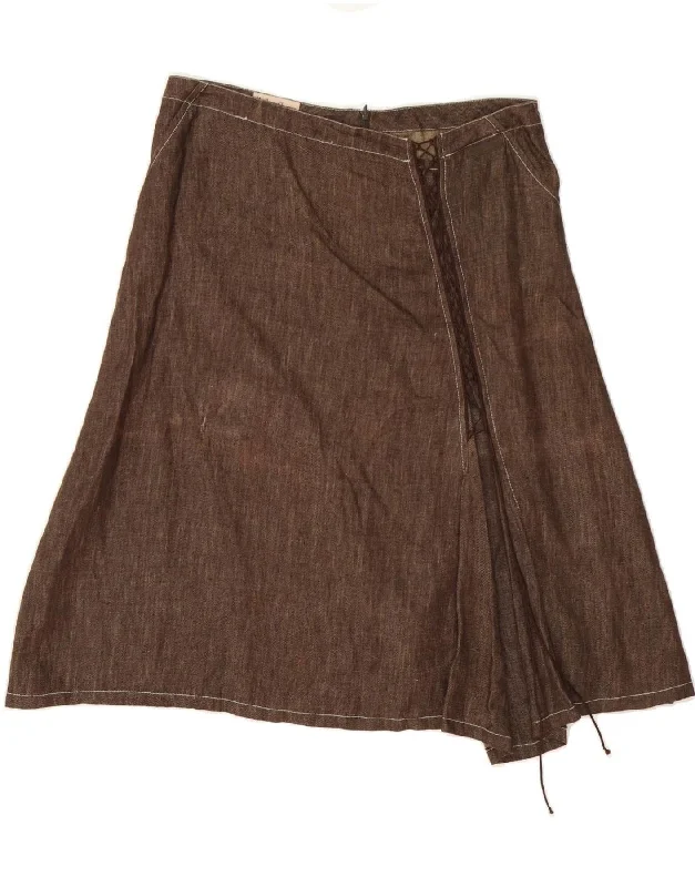 MARLBORO CLASSICS Womens A-Line Skirt EU 46 XL W34 Brown Linen linen skirt natural
