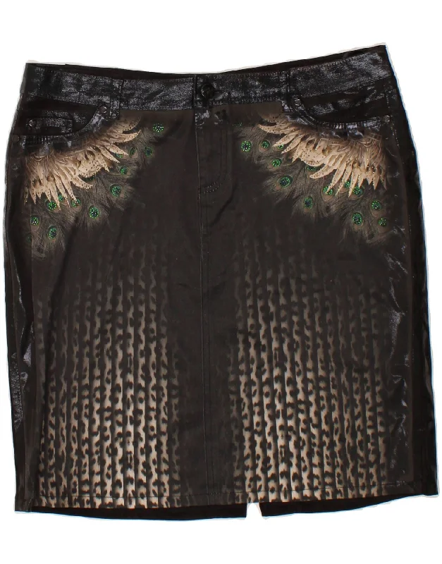 VINTAGE Womens Straight Skirt IT 48 XL W38 Black Animal Print Cotton velvet skirt plush