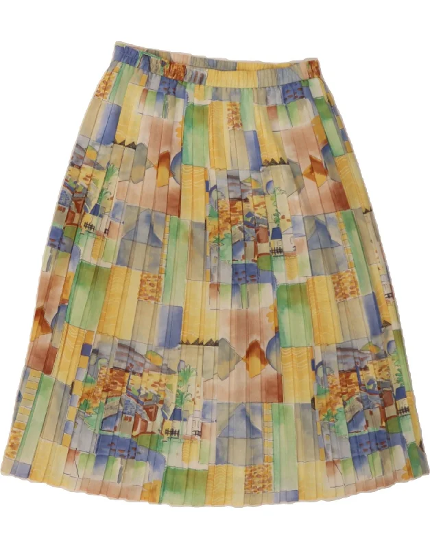 VINTAGE Womens Graphic Pleated A-Line Skirt EU 40 Medium W30  Yellow tulle skirt dreamy