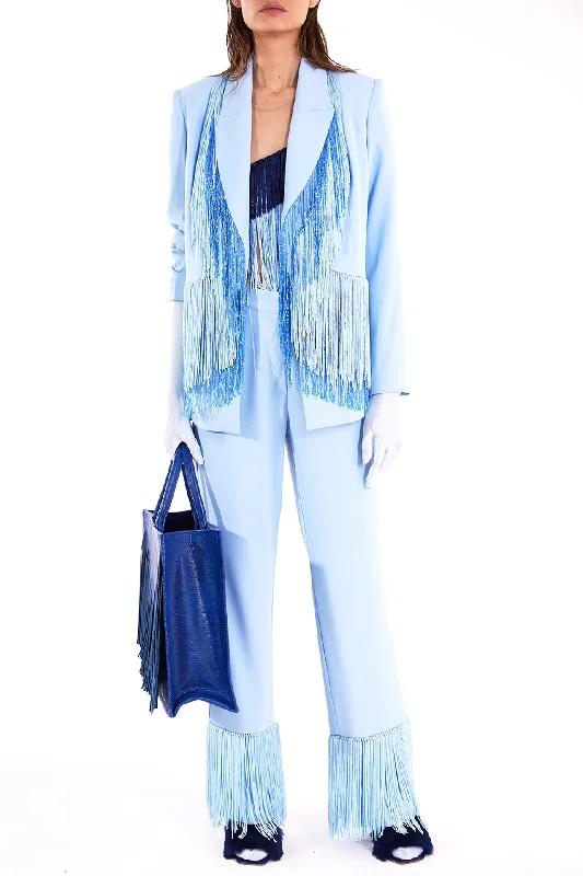 Crepe blazer with hand beads and fringes with pants Modern Bootcut Pants