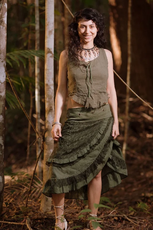 Crochet Wrap Around Skirt - Petite Dark Green silk skirt lustrous