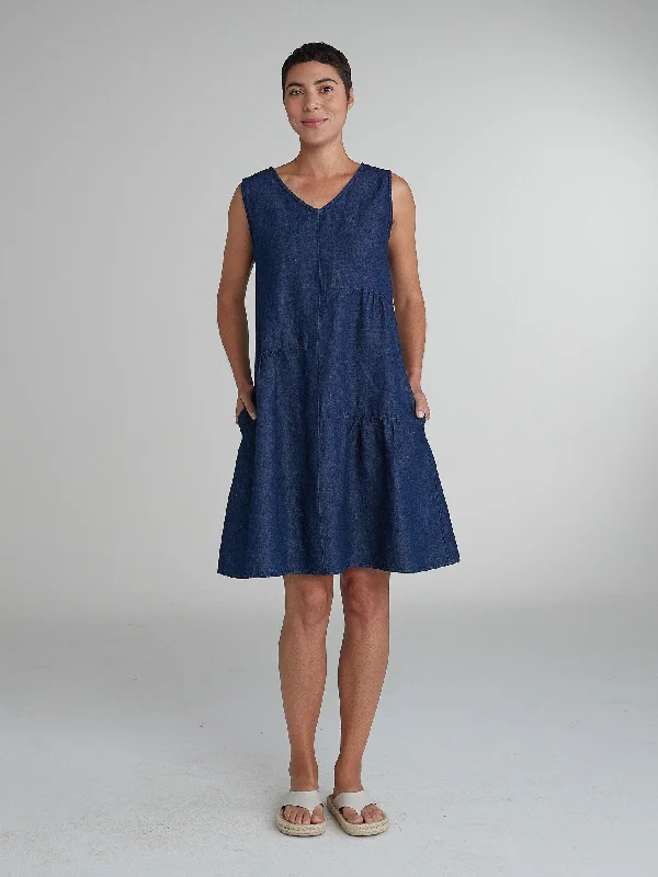 Cut Loose Flax Denim Patch Dress, Style #0450784 Tunics Stylish elegant
