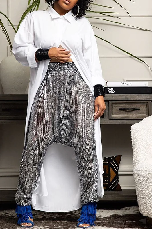 storexq Metallic Sequined Hippy Harem Pants Stylish Elastic Waist Pants