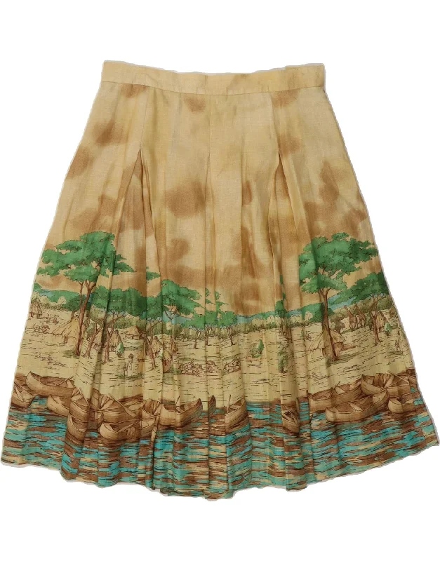 ANNE KLEIN Womens Graphic A-Line Skirt US 14 XL W34  Beige Linen silk skirt luxurious