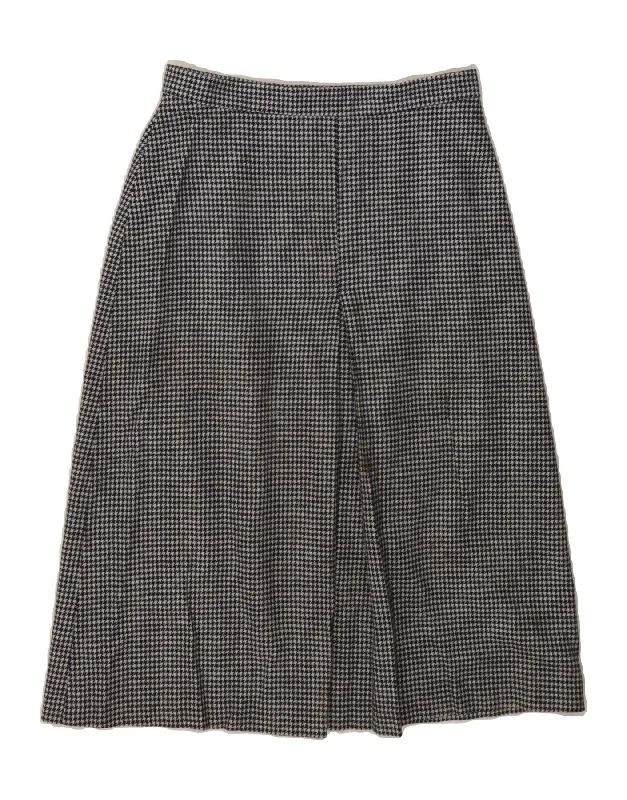 VINTAGE Womens A-Line Skirt UK 14 Medium W28 Black Houndstooth Polyester lace skirt feminine
