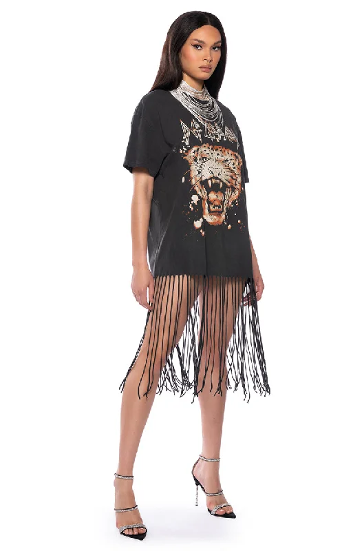 DEF LEPPARD FRINGE DRESS Tunics Fashionable chic