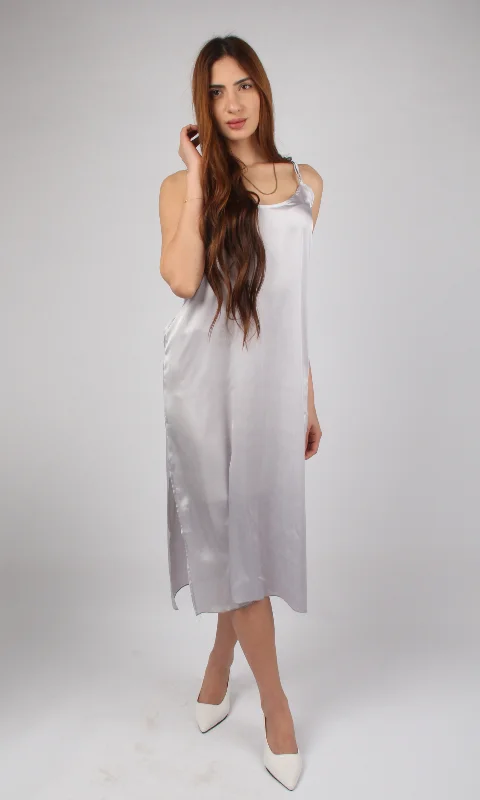 Women Satin Slip Dress (Grey) A-Line Day Work