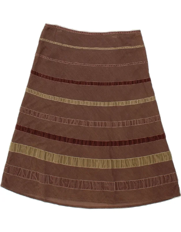 MONSOON Womens A-Line Skirt UK 14 Large W32 Brown Striped Cotton athletic skirt fit