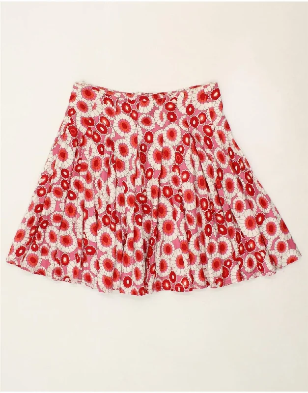 FRENCH CONNECTION Womens Pleated A-Line Skirt US 12 Large W32 Pink Floral elastic waist skirt