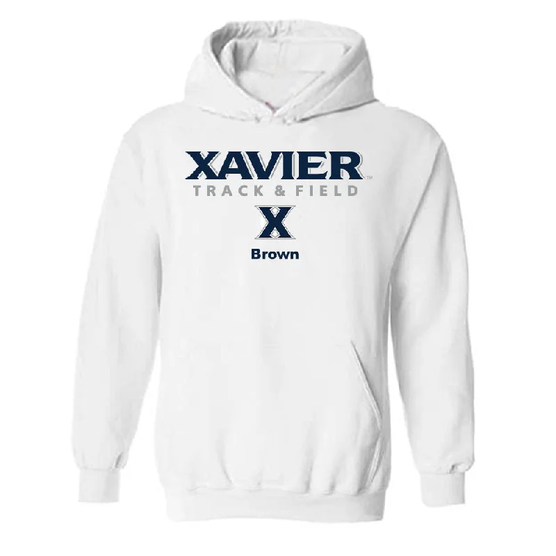 Xavier - NCAA Women's Track & Field : Rania Brown - Classic Shersey Hooded Sweatshirt Hoodie with Drawstring Waist Adjustable Fitted