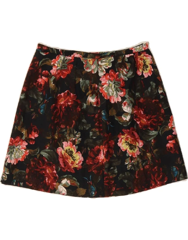 OASIS Womens Mini Skirt UK 10 Small W28  Black Floral Cotton pencil skirt chic