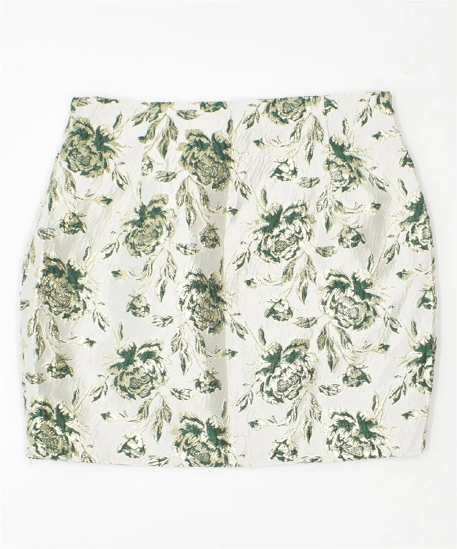 SHEIN Womens Mini Skirt Small W26 White Floral Polyester Vintage velvet skirt sumptuous