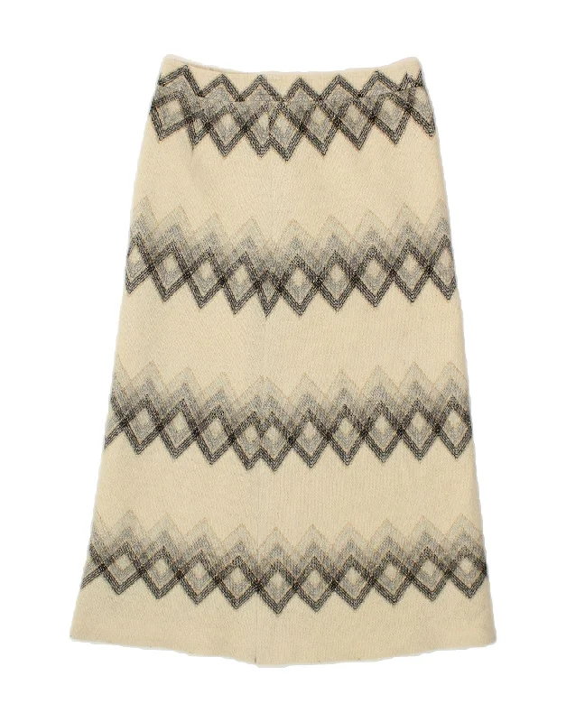 VINTAGE Womens A-Line Skirt W28 Medium  Off White Argyle/Diamond cashmere skirt soft