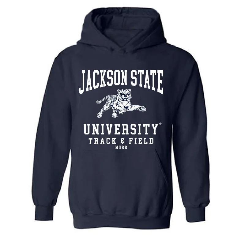 Jackson State - NCAA Women's Track & Field : Derriana Moss - Hooded Sweatshirt Hoodie with Zipper Versatile Modern