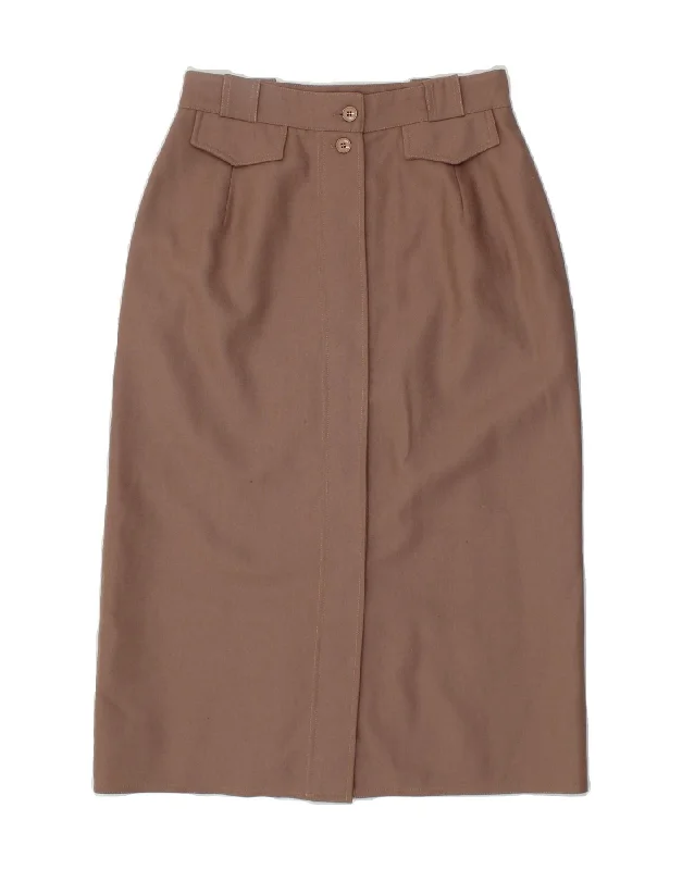 VINTAGE Womens Paris Straight Skirt W28 Medium  Brown Wool low waist skirt