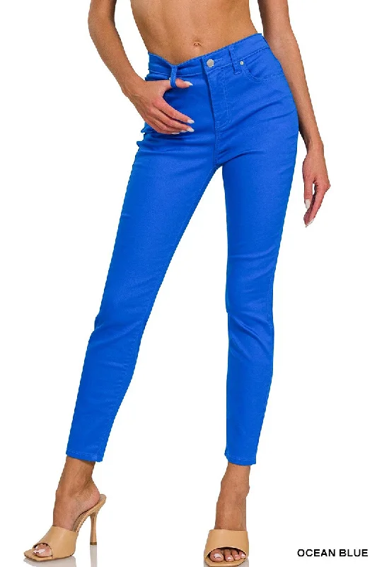 OCEAN BLUE HIGH-RISE SKINNY COLOR DENIM PANTS Lightweight Jogger Pants