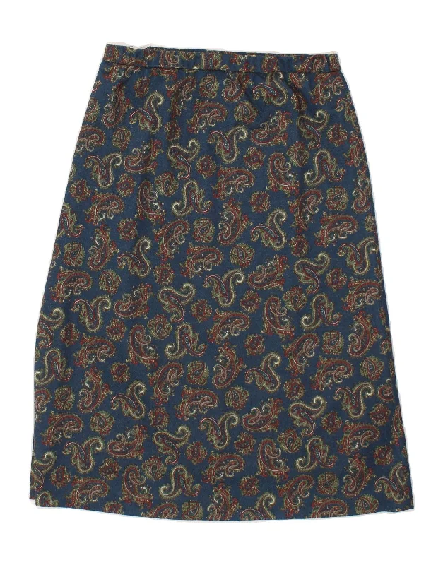 VINTAGE Womens A-Line Skirt W28 Medium Navy Blue Paisley cashmere skirt plush
