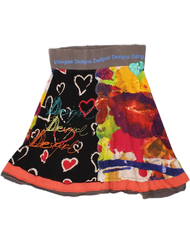 DESIGUAL Womens A-Line Skirt UK 14 Medium W32 Multicoloured Patchwork wool skirt sturdy