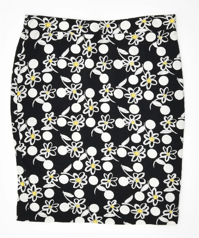 VINTAGE Womens Straight Skirt Large W32 Black Floral linen skirt natural