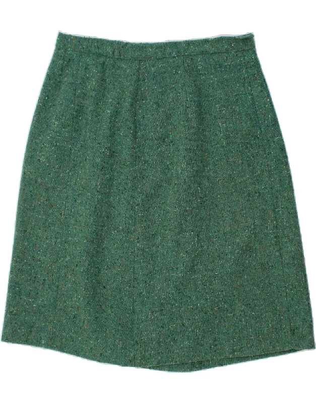 VINTAGE Womens A-Line Skirt W38 2XL Green Flecked cashmere skirt rich
