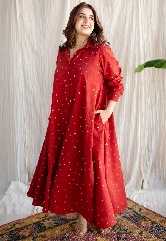 Inika Ajrakh Cotton Dress Off-the-shoulder Chic Trendy